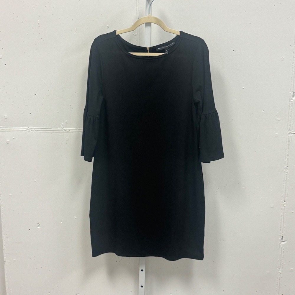 NWT White House Black Market 3Q Bell Sleeve Sneaker Dress Black 570215040 Medium